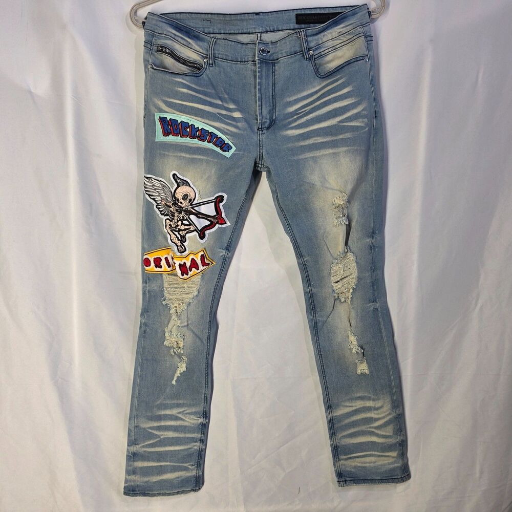NWT Rockstar Original Demna Painter Jeans Distressed Skeleton Men's 40x32